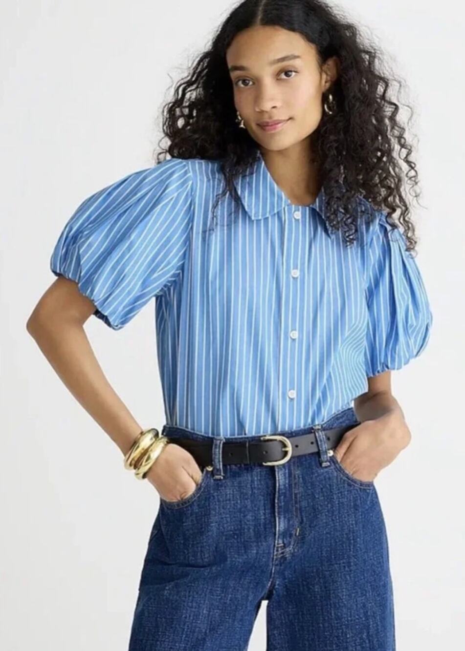 J. CREW Gamine Puff Sleeve Shirt in Stripe Size 4